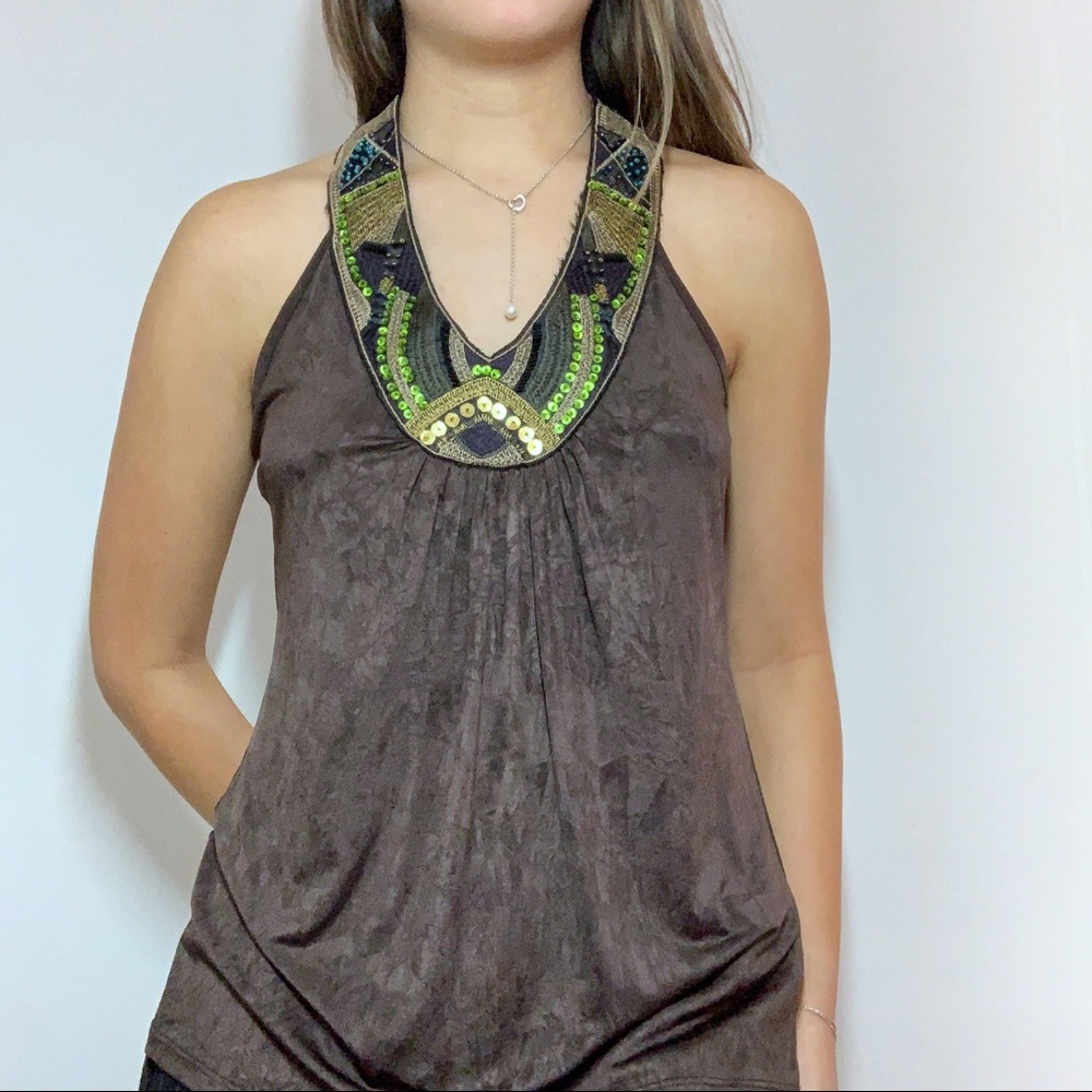 BCX Vintage Brown Sequin Top